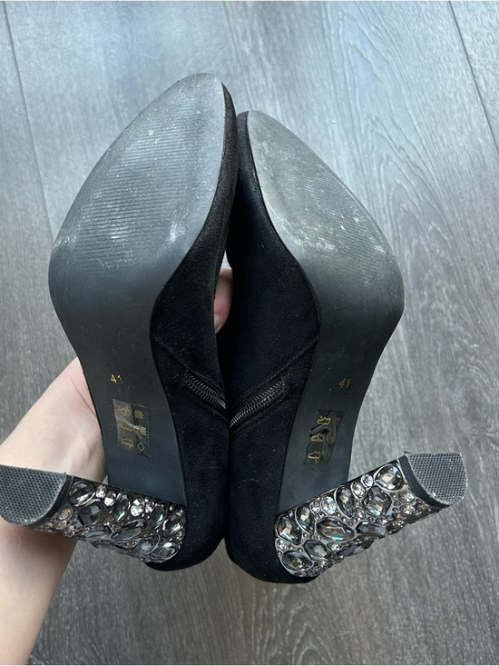 Le Chateau x Roxy Earle Black Suede Ankle Boots with Jeweled Block Heels - Picture 6 of 6